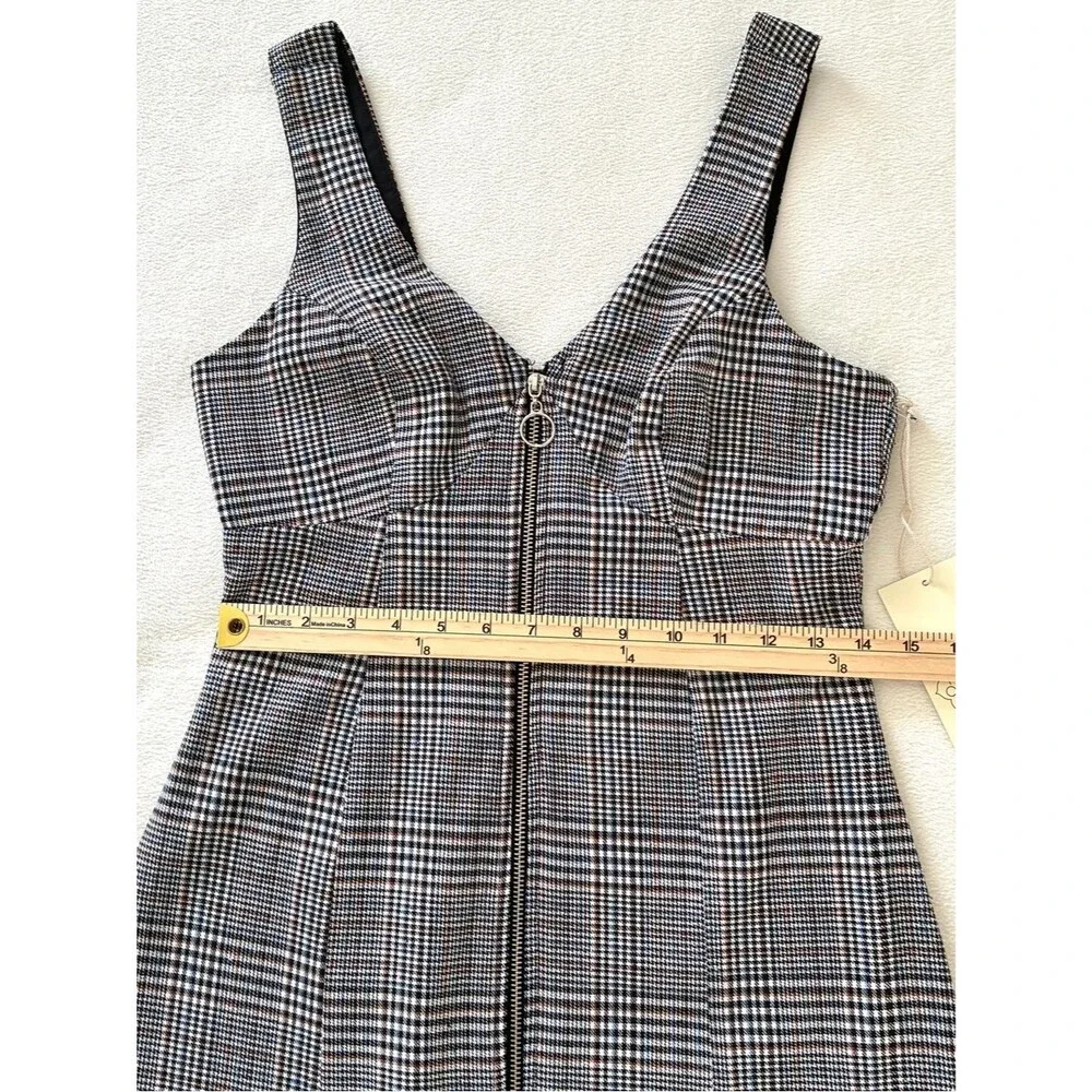 Moon Orchid Plaid Mini Dress XS Sleeveless Zip Front Bodycon Preppy Y2K NWT